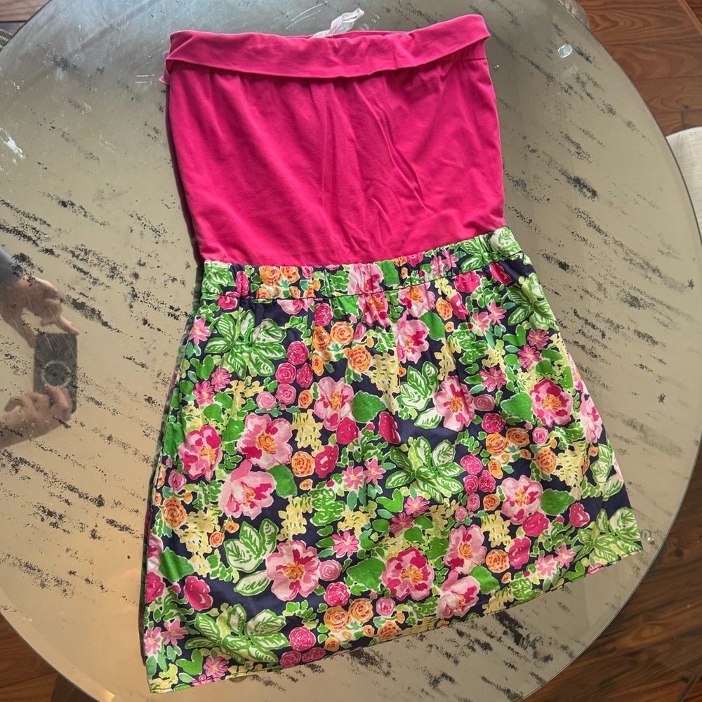 Lilly Pulitzer Pink and Floral Strapless Dress - Size M
